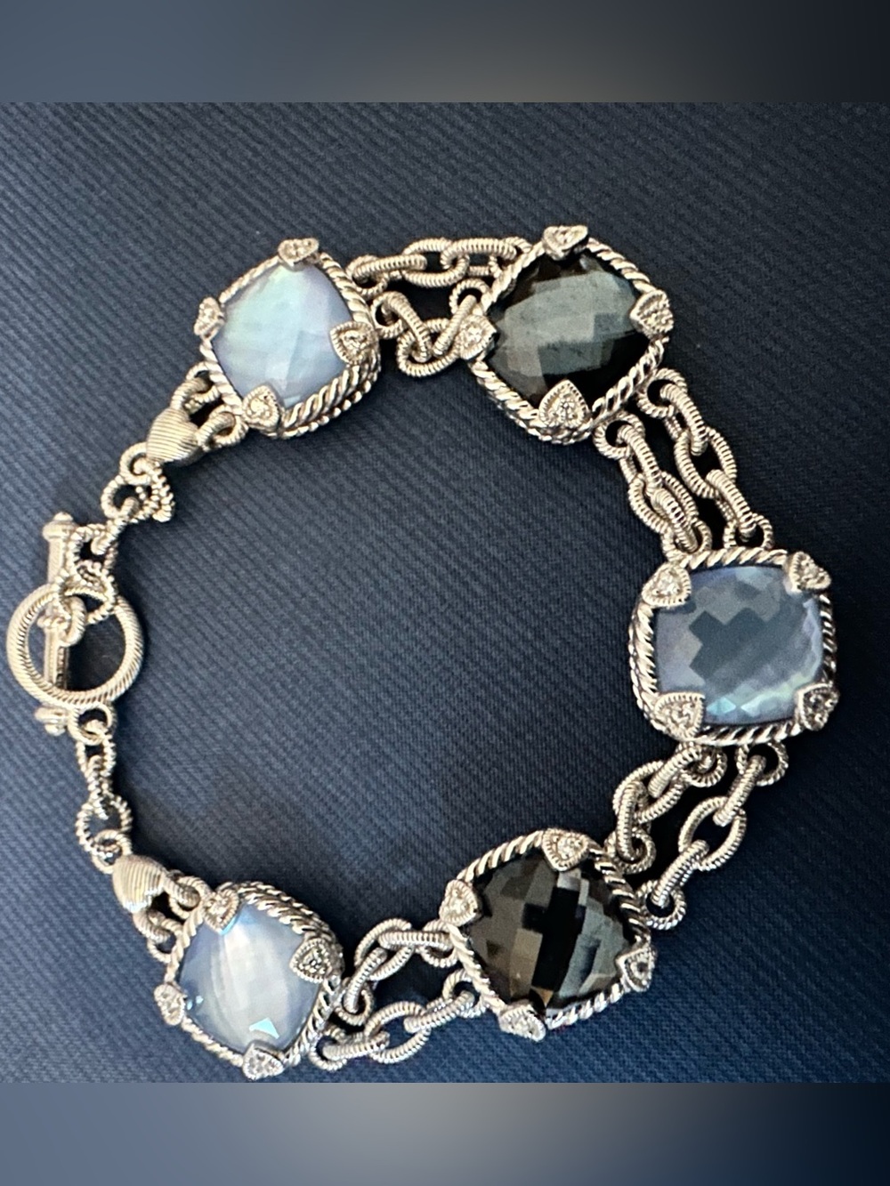 Judith Ripka 925 Sterling Silver 5-Station Doublet Fleur-de-Lis Toggle Bracelet